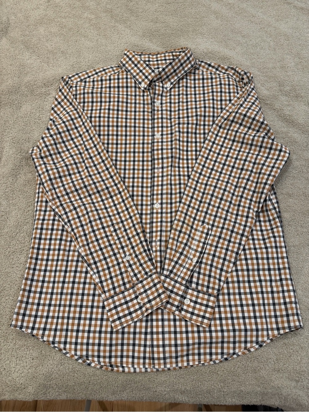American Eagle Outfitters Men's Orange, Black & White Check Button-Down Shirt